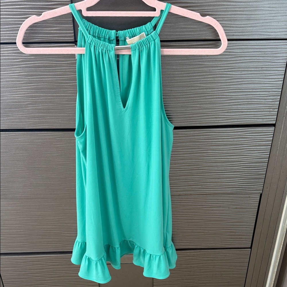 Michael Kors Teal Sleeveless Ruffle Blouse